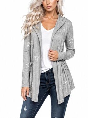 Peyton Primrose Gray Hooded Cardigan with Star Print (XL)